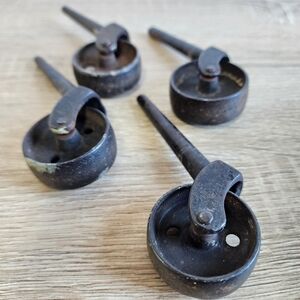 ANTIQUE VINTAGE Industrial Cast Iron Caster Wheels Authentic 4 Pieces
